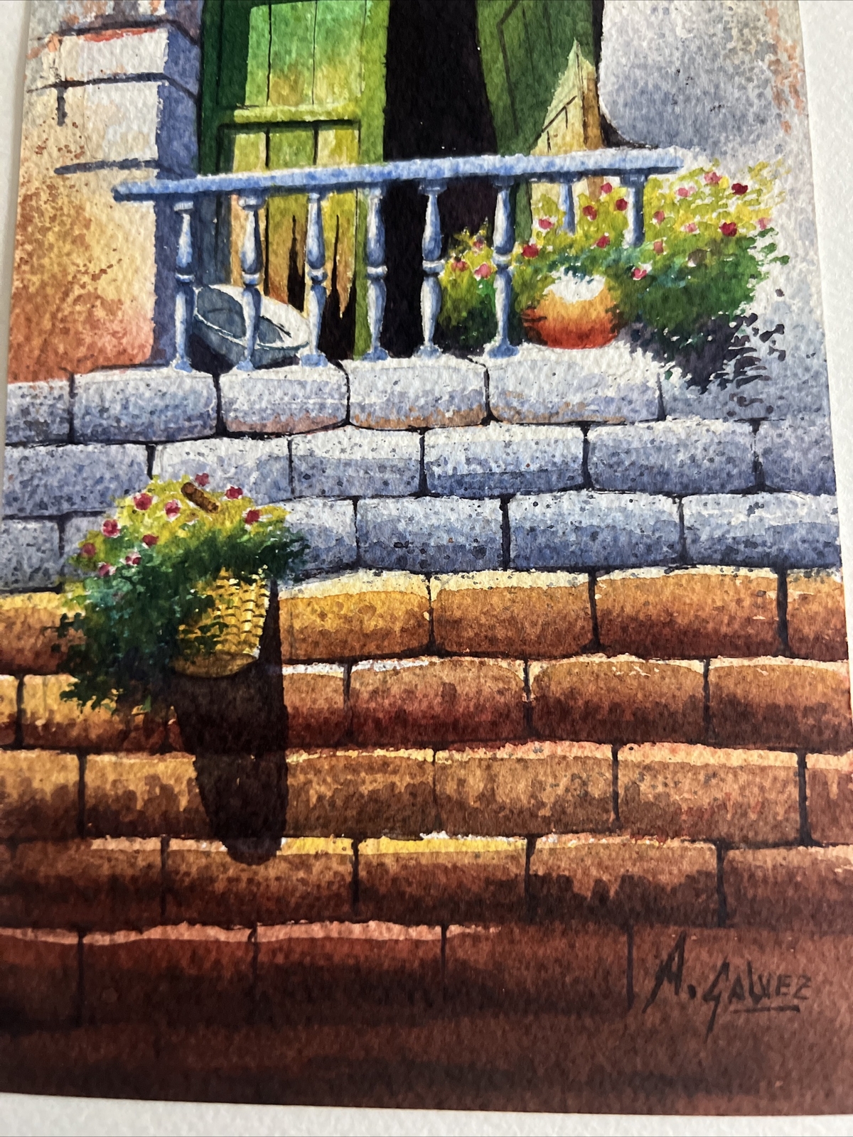 Small Original Watercolor Painting Peruvian Village Signed 4 .75” X 9.25”