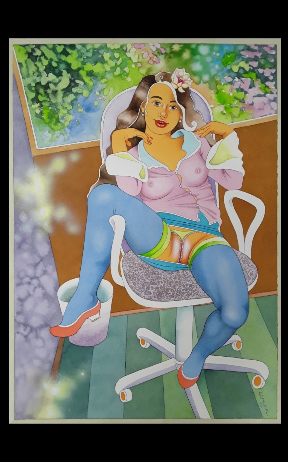 Erotik, grosses Aquarell 50 x 70 cm, «Lovely Smile», LOVELY LISA Art.