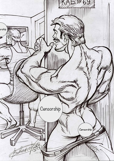 Gay Art original painting «At Computer 1»  16,5 * 11,6 in. nude erotica