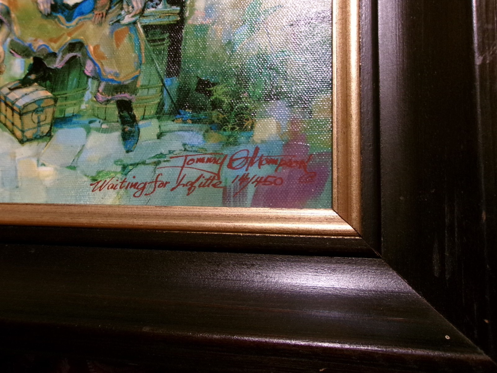 TOMMY G THOMPSON «WAITING FOR LAFITTE» 13/450~FRAMED OIL PAINTING W/ CERTIFICATE