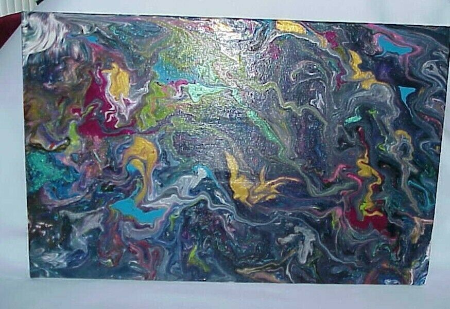 ORIGINAL ACRYLIC PAINTING ABSTRACT ART Wall Decor fluid pour multi color