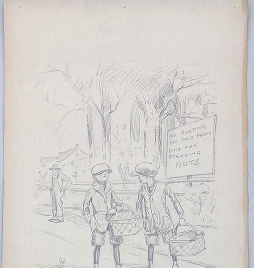 HARRY C TEMPLE «Yes he is watching us» Circa 1930’s Humor Magazine Ilustration