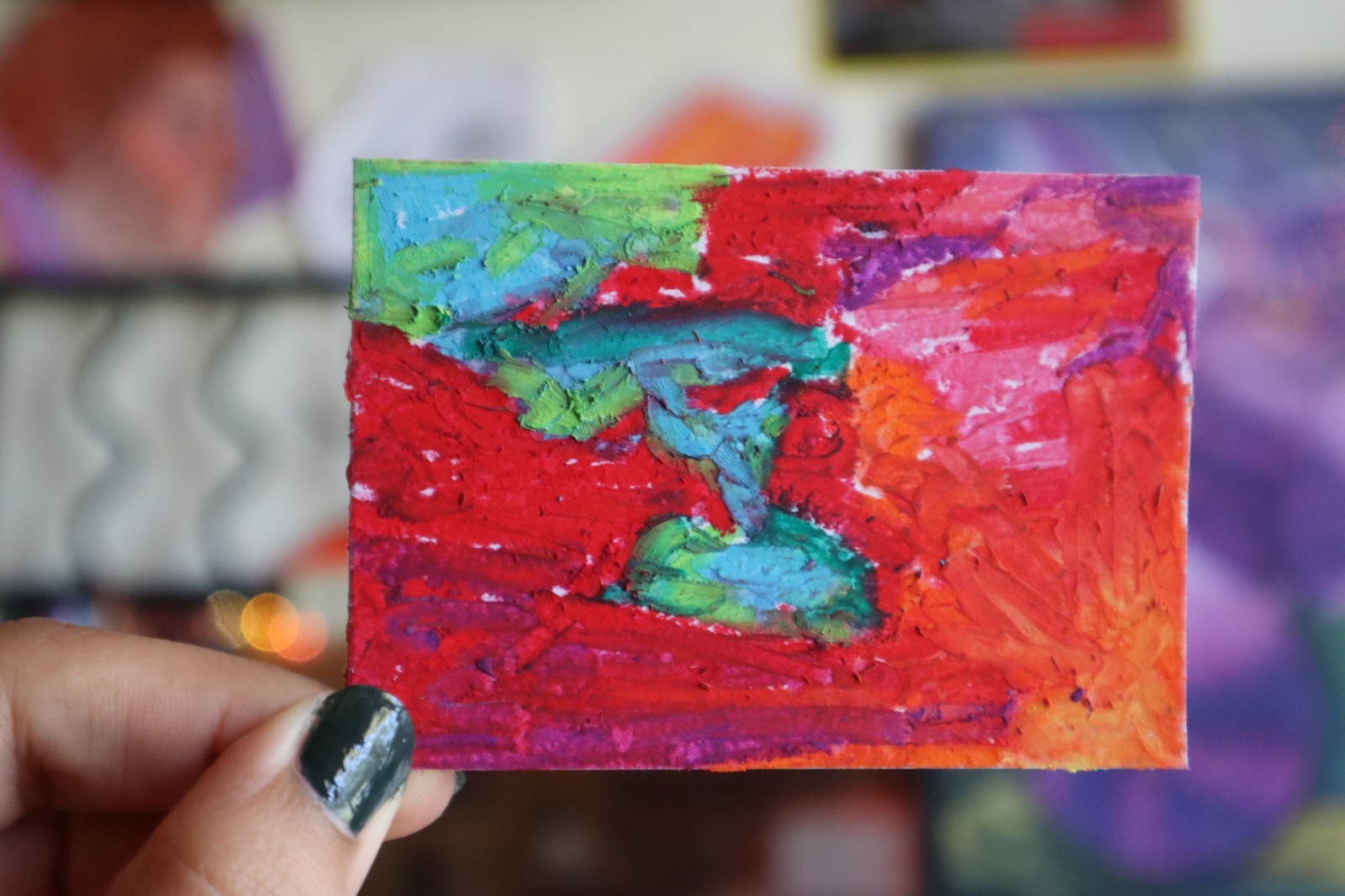 ACEO original art abstract 2.5×3.5 oil pastel «Opening Up «