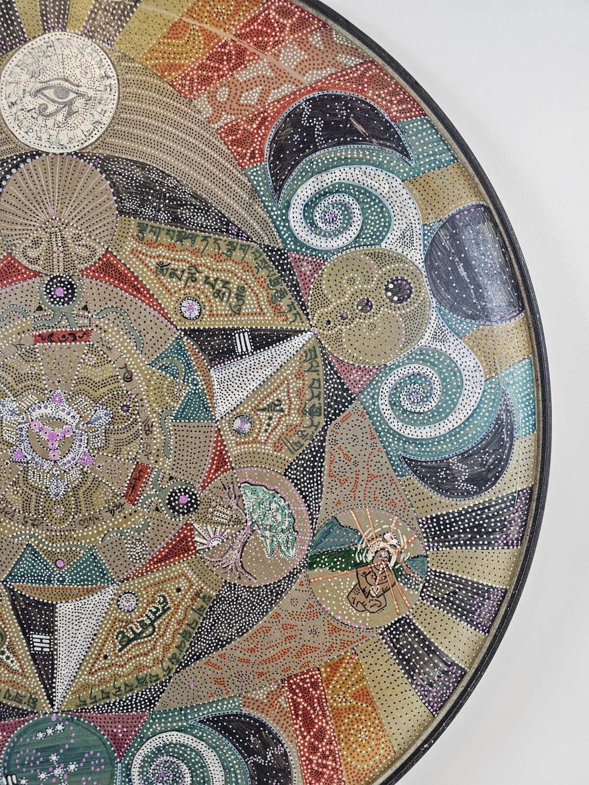 ART – Original Signed Abstract Mandala Pointalism Painting on 25 Inch Drum Head