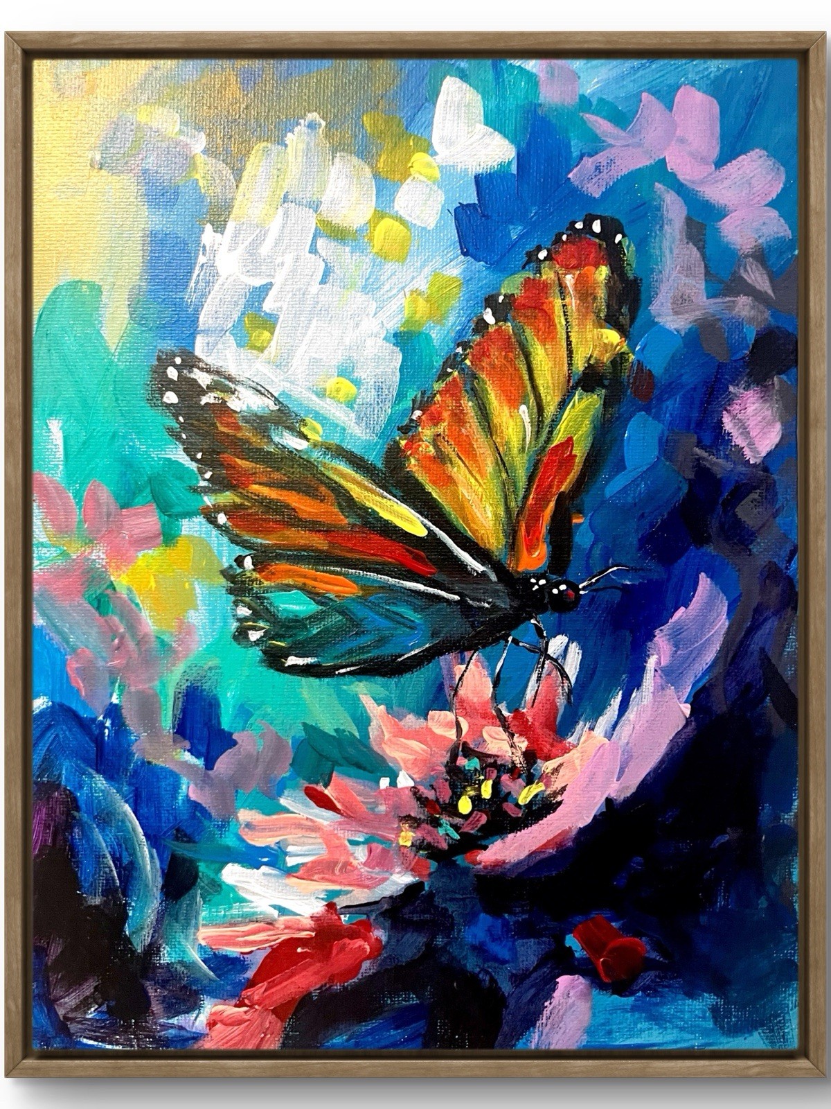 TITA PAINTZ Colorful Butterfly on Flower Expressionist Original Wall Art 8×10