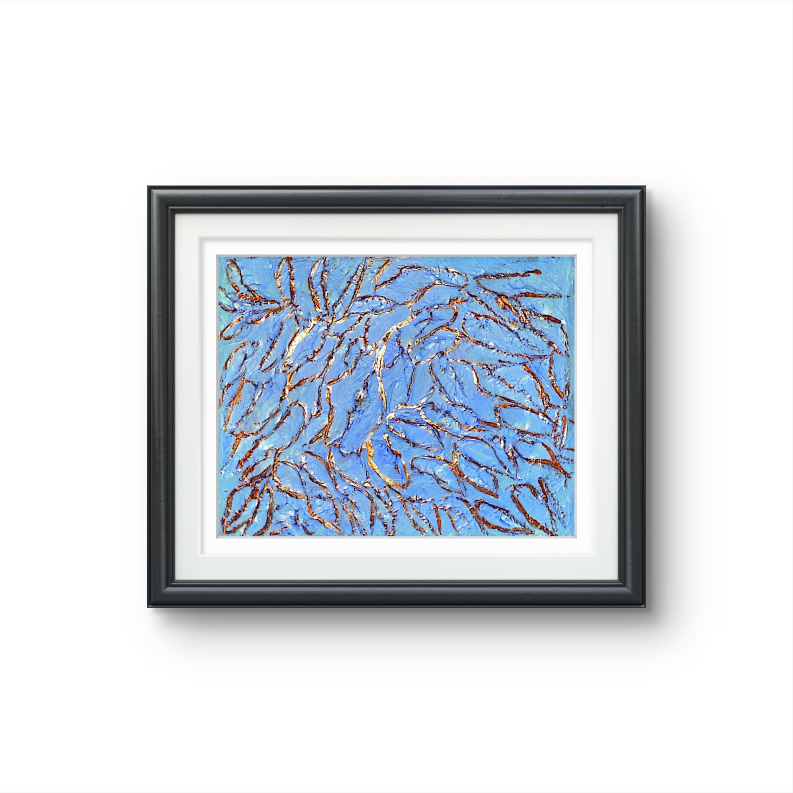 Blue Textured Abstract with Metallic Copper Accents – Original 14×11