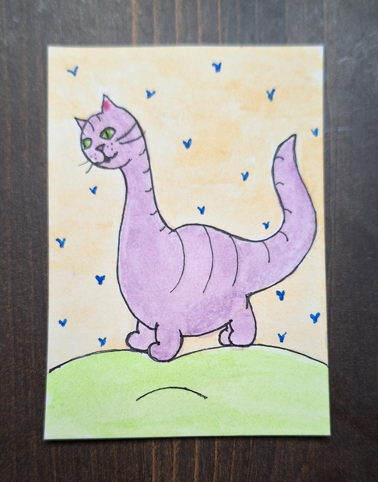 ACEO Original Kitty Cat Watercolor Cartoon Painting by Sandrajean Smith