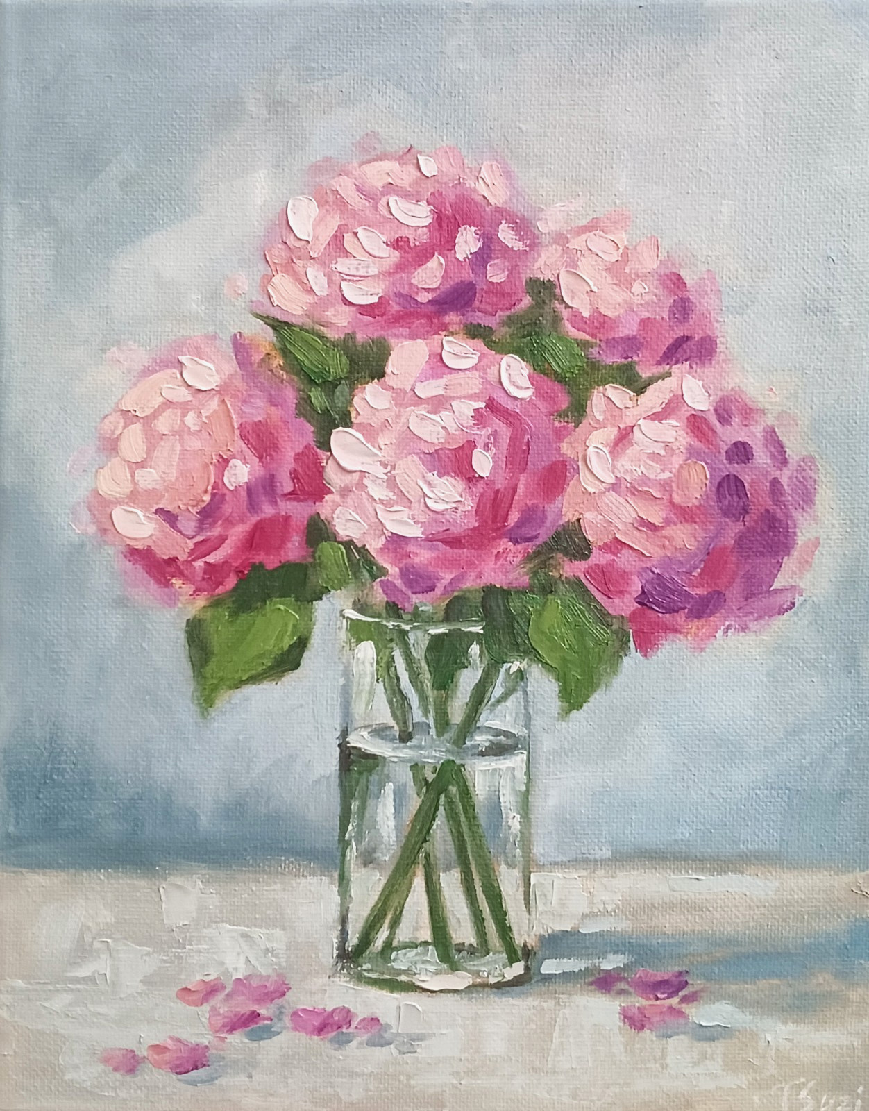 Pink Hydrangeas ORIGINAL Oil Painting Flowers in Vase Fine Art 8″x10″