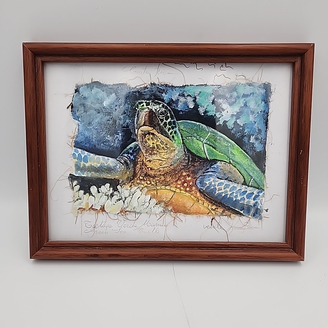 Original Hand Painting Acrylic Sea Turtle Marine Sea Life Art 6.5×8.5 Costa Rica
