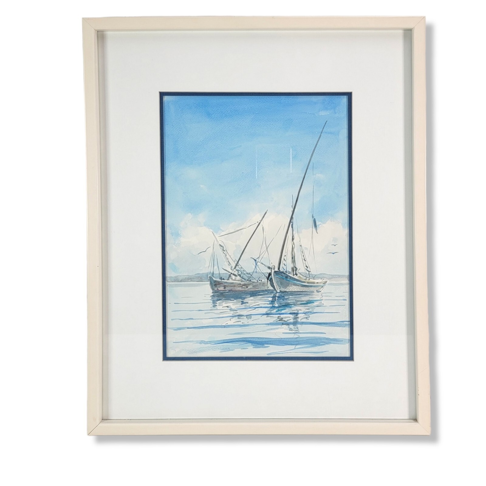VTG Harbor Boat Seascape Painting Watercolor Attributed Ray Prosser Framed 11.5″