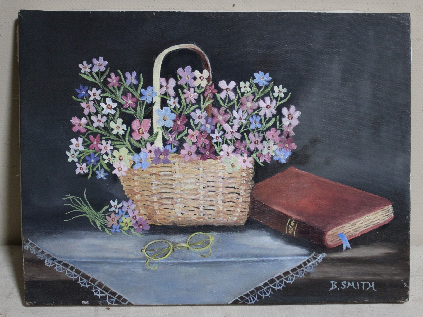 VINTAGE IMPRESSIONIST OIL PAINTING FLORAL RED GERANIUM FOLK ART SIGN GILT FRAME