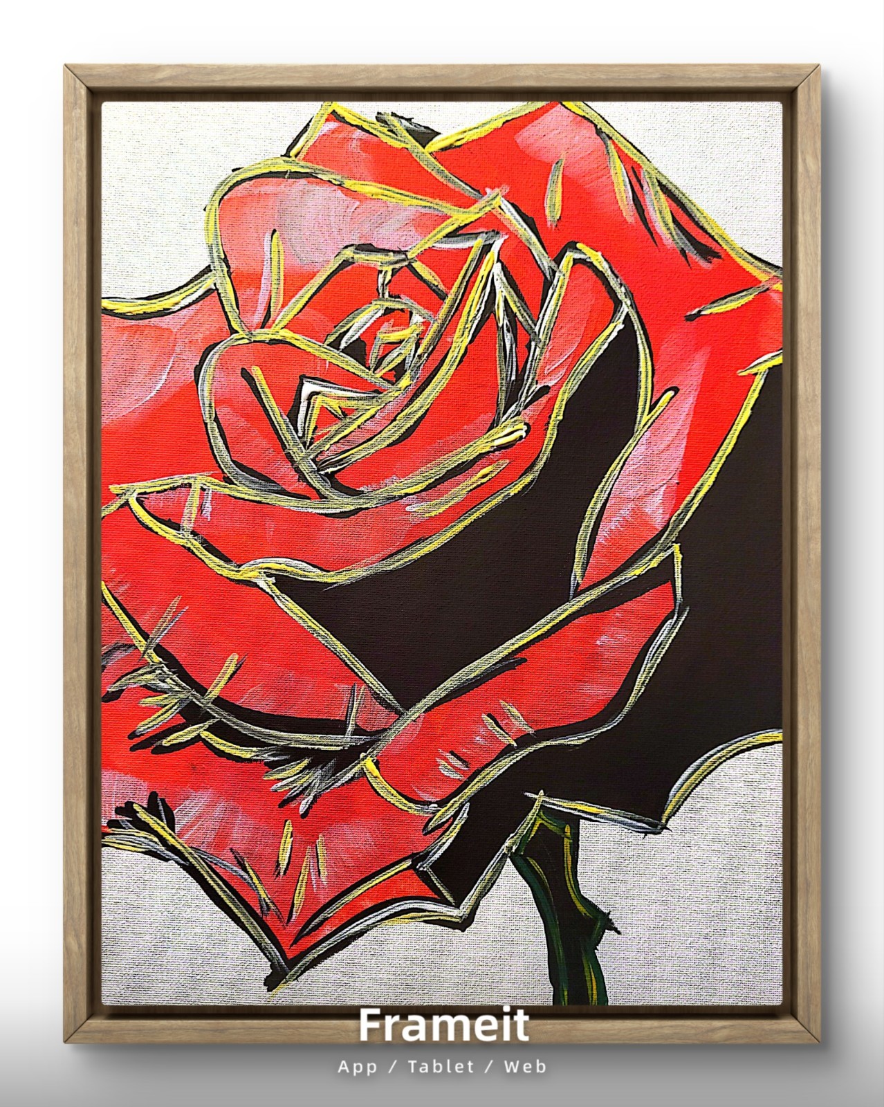 D Cook Art: Red Rose: 11×14:Abstract Neo-Expressionism Original on Canvas
