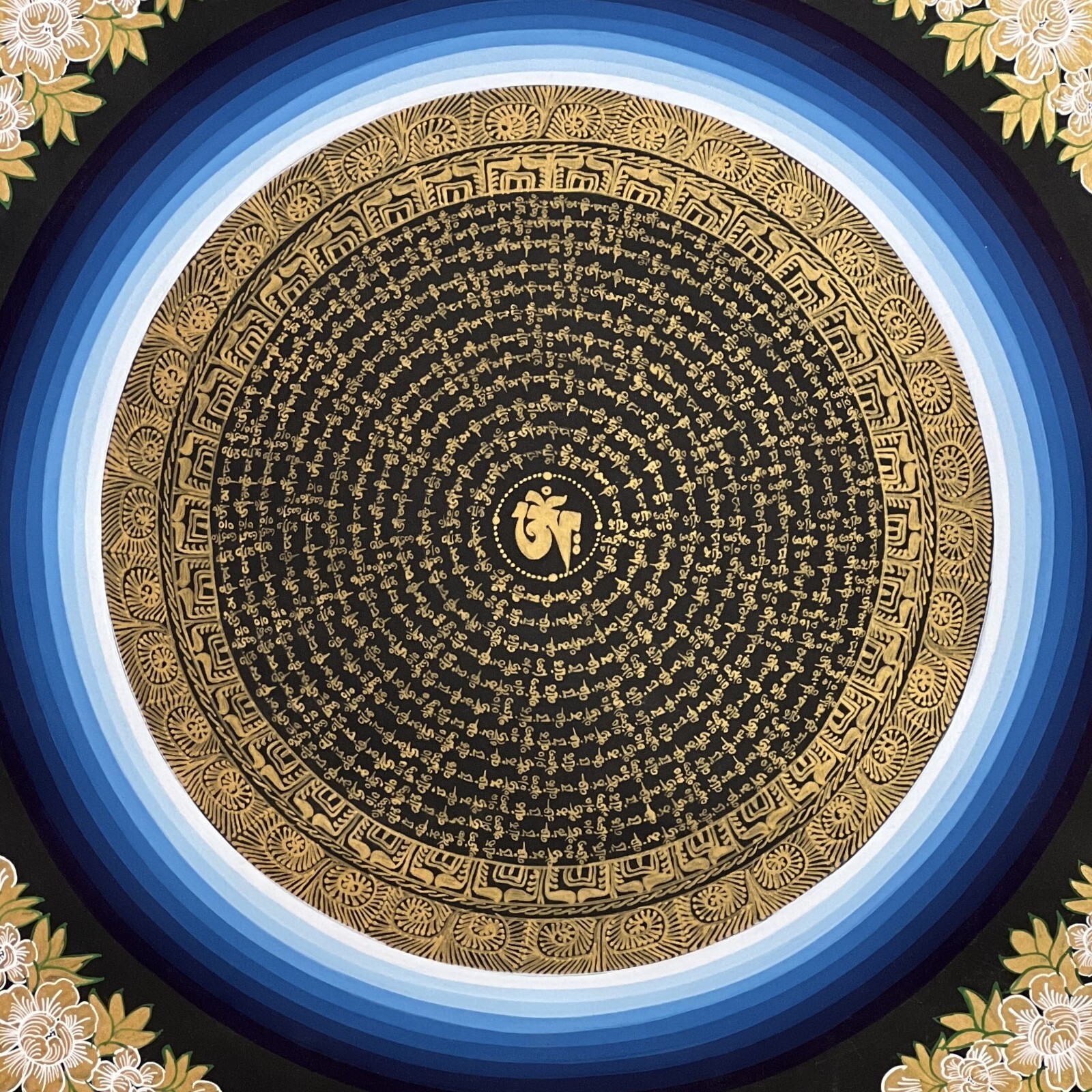 ORIGINAL OM MANI PADME MANTRA MANDALA PRAYER/MEDITATION TIBETAN THANGKA PAINTING