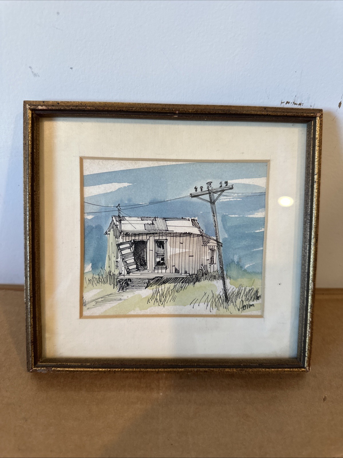 original watercolor painting signed framed vintage Rural Life Miniature