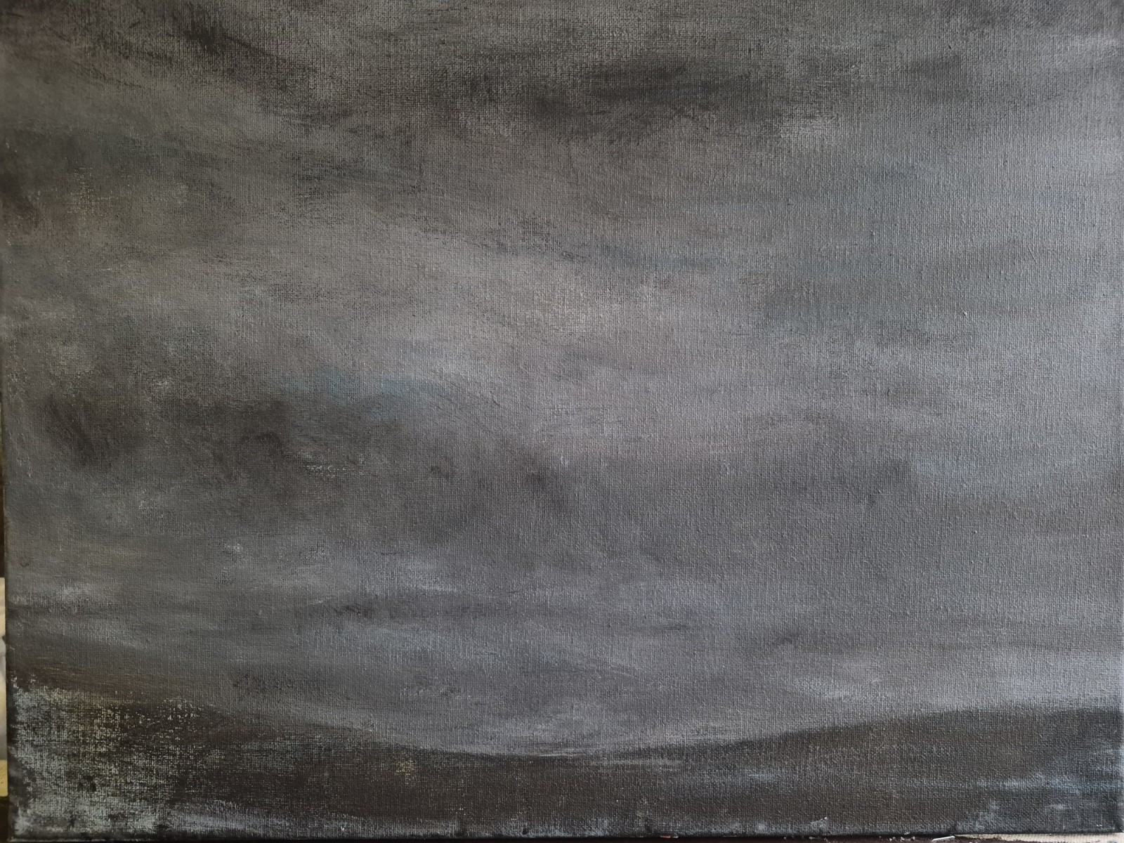 Abstract Landscape Sky Painting – Gray Black Canvas Artwork, Art Theme