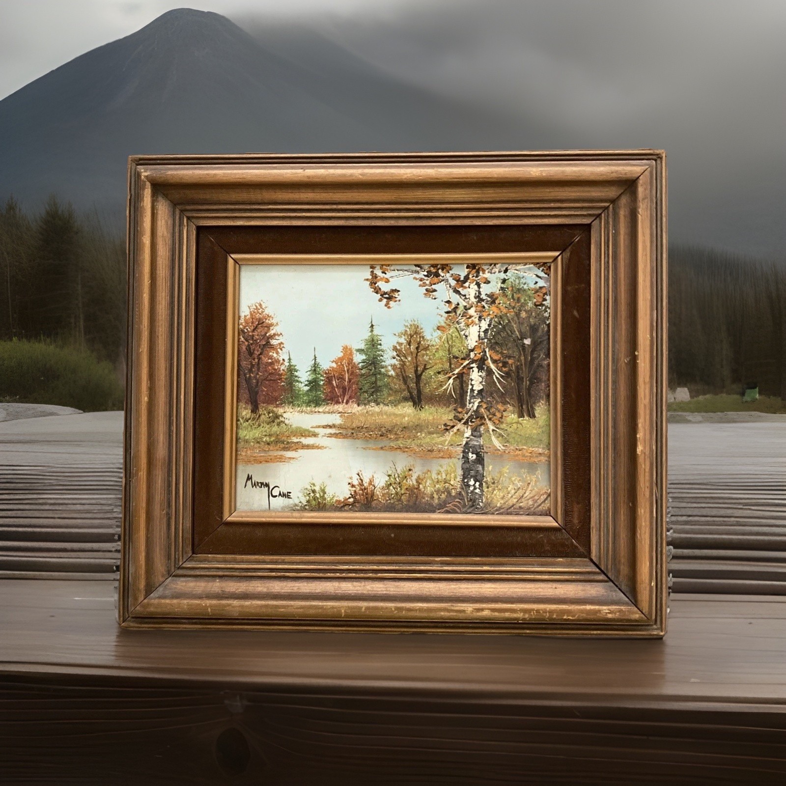 Vntg Framed Landscape Painting River Forest Water Signed 14” X 16” Original