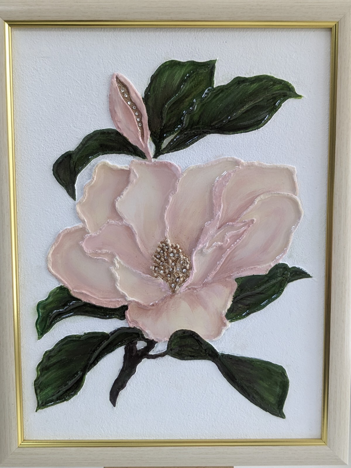 3d Textured Painting Pink Magnolia, Epoxy Resin Wall Art, Mixed media, Resin Art
