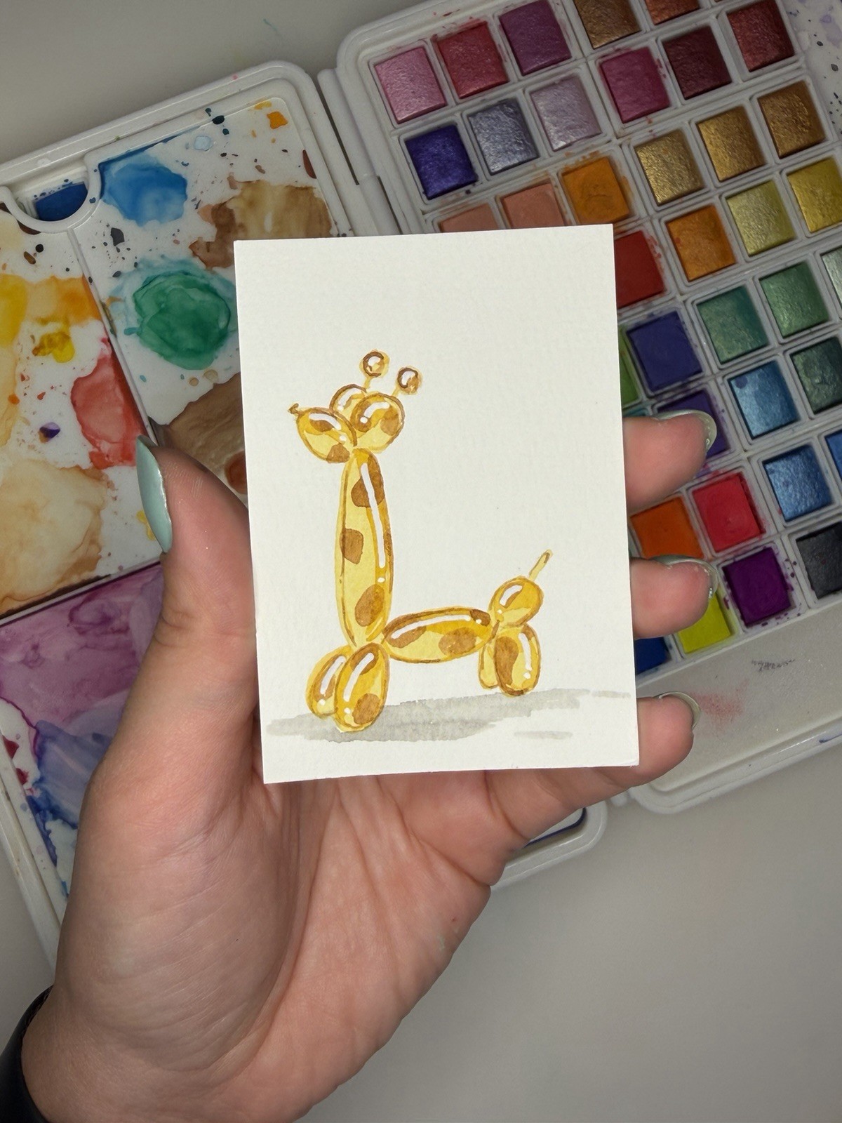 ACEO Original 2.5×3.5in Painting/animal Balloon Giraffe With A bee/ Mini Art