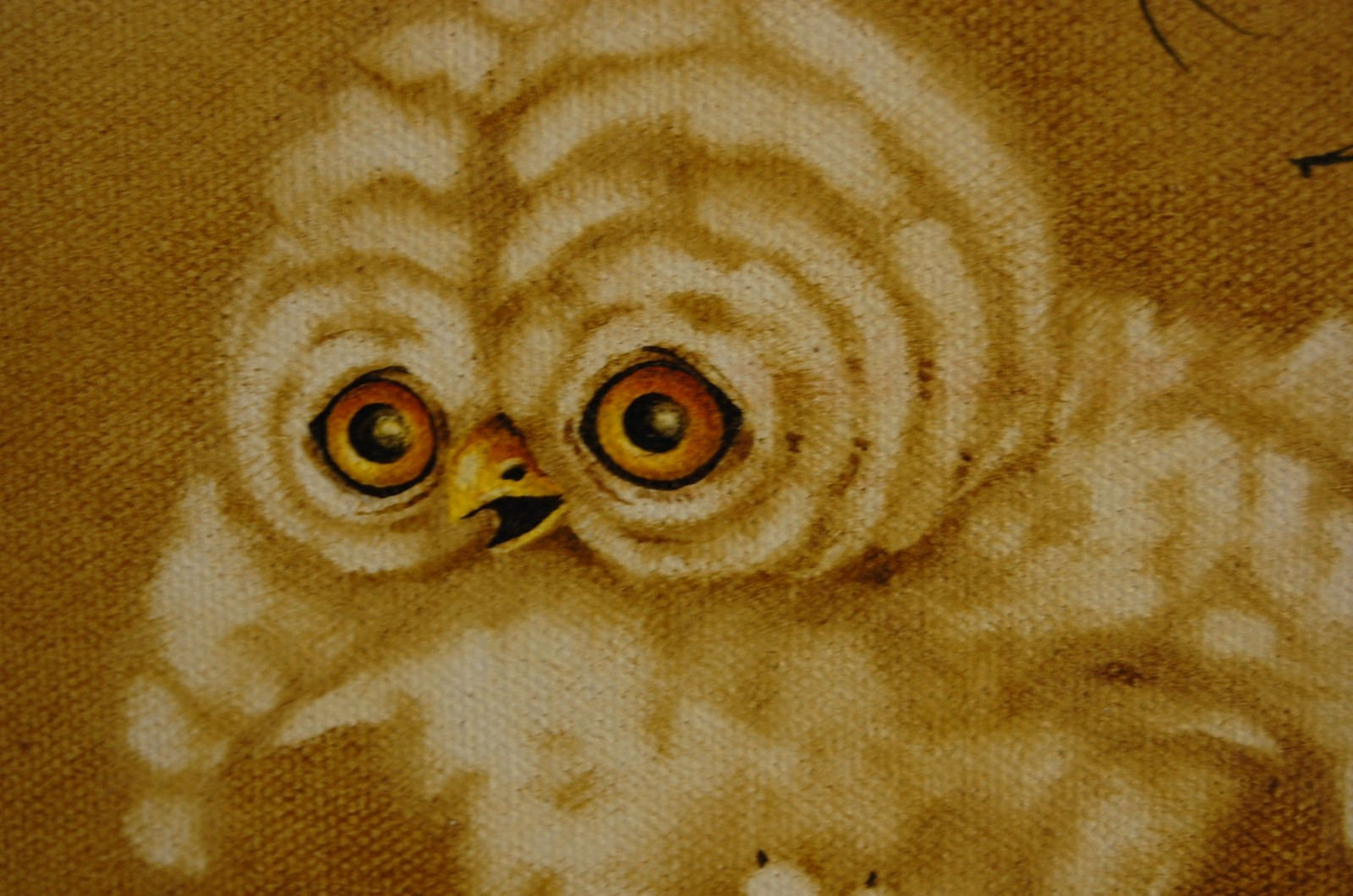 VTG 1984 FRAMED SIGNED PEGGY HARRIS ORIGINAL SMALL OWL OIL PAINTING «GERONIMO!»