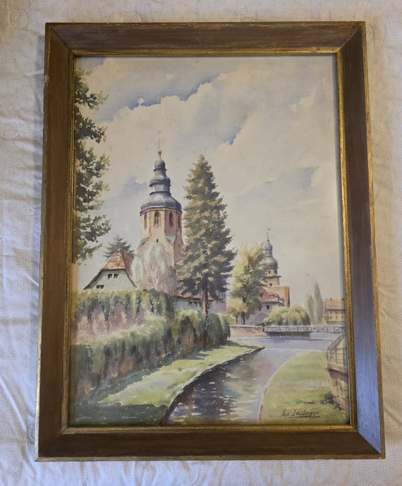 Vintage Watercolor Paintings European Village Church Shabby Chic French Country