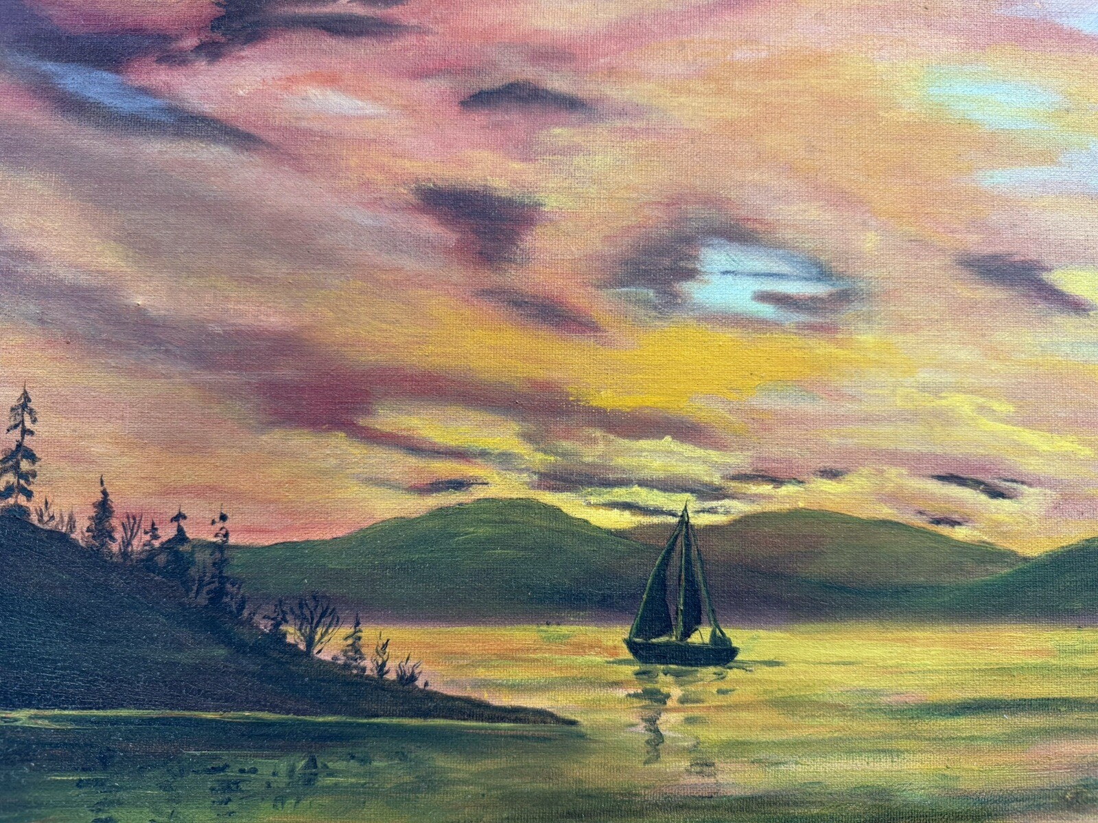 Vintage Original Oil On Canvas Serene Sunset Seascape Signed Ragnhild