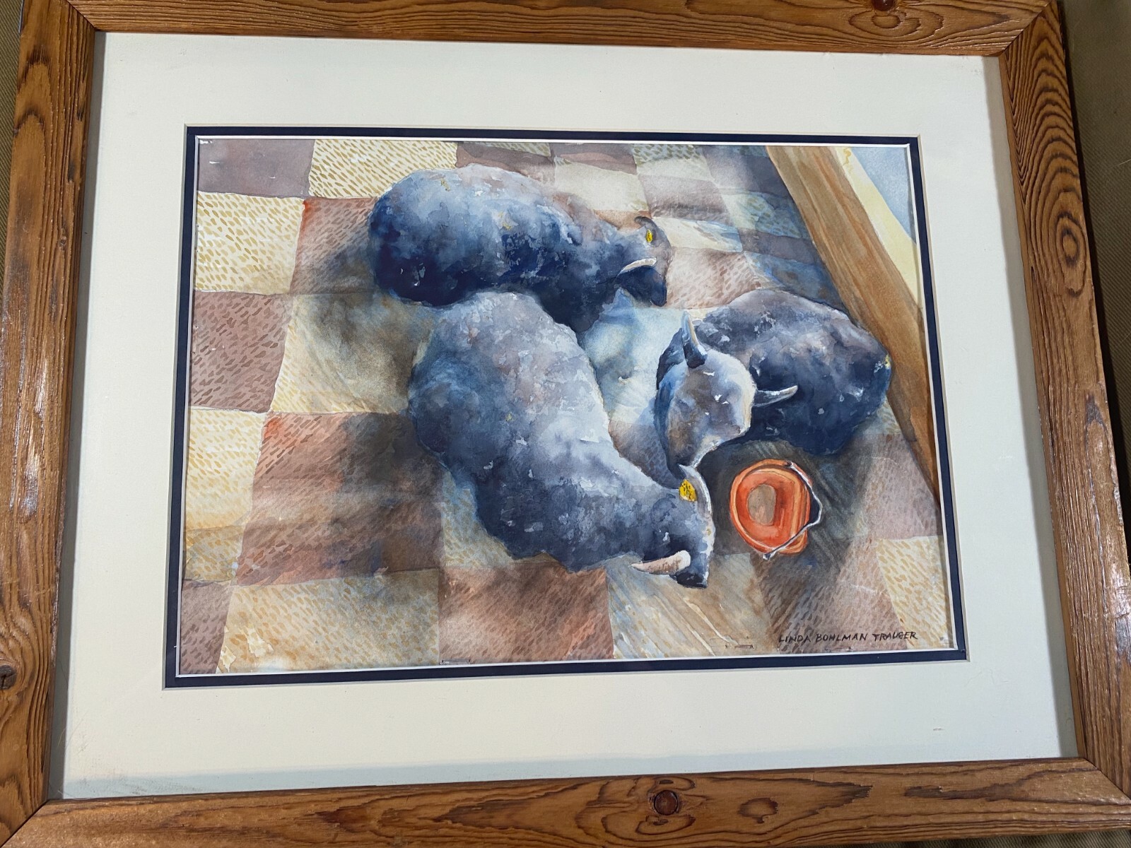 Linda Bohlman Trauger «Three Black Sheep» Watercolor Painting – Signed/Framed