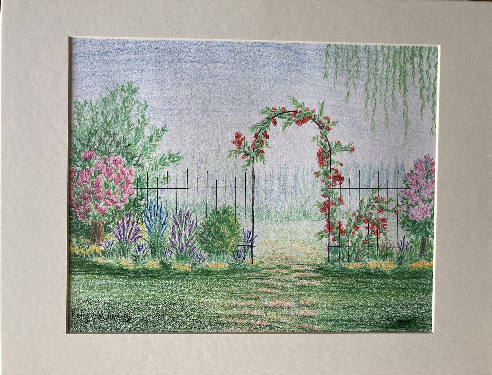 “Garden Arch” Original Oil Pastel, Colored Pencil & Ink on paper, 8”x10”