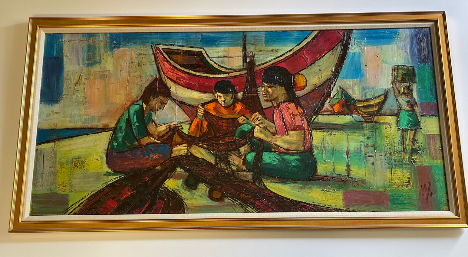 Large Asian Painting Mystery Indonesia Or Filipino Chinese Modernism Vintage Big