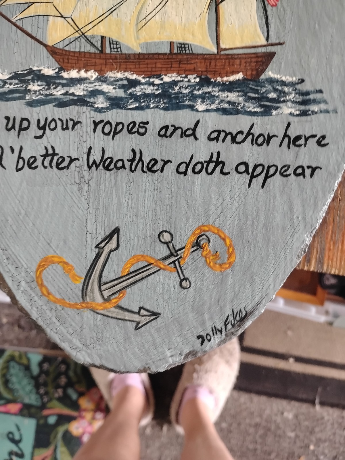 GAIL FROBEL Painting On Slate THROUGH THE STORMS OF LIFE…. 7.8”x 9”