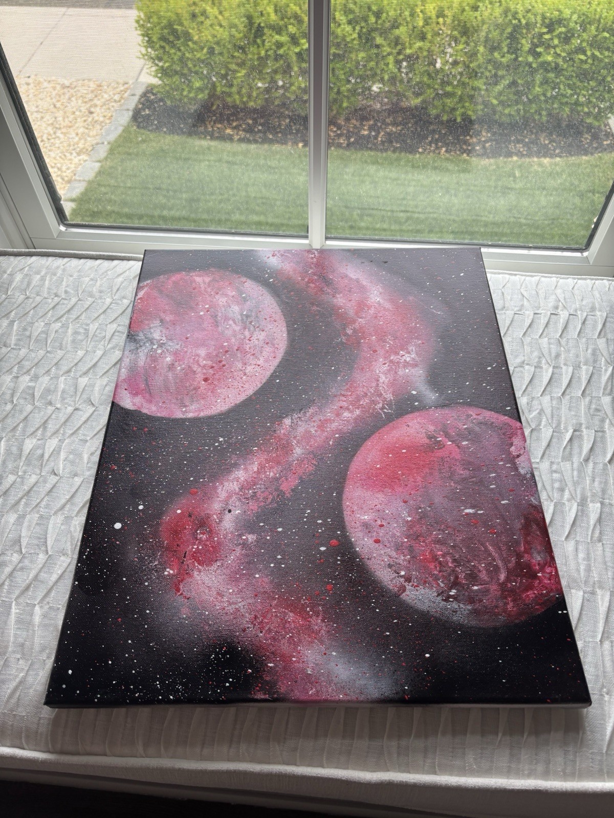 A Custom Spray Painted Picture Of Outer Space On A 16×20 Canvas