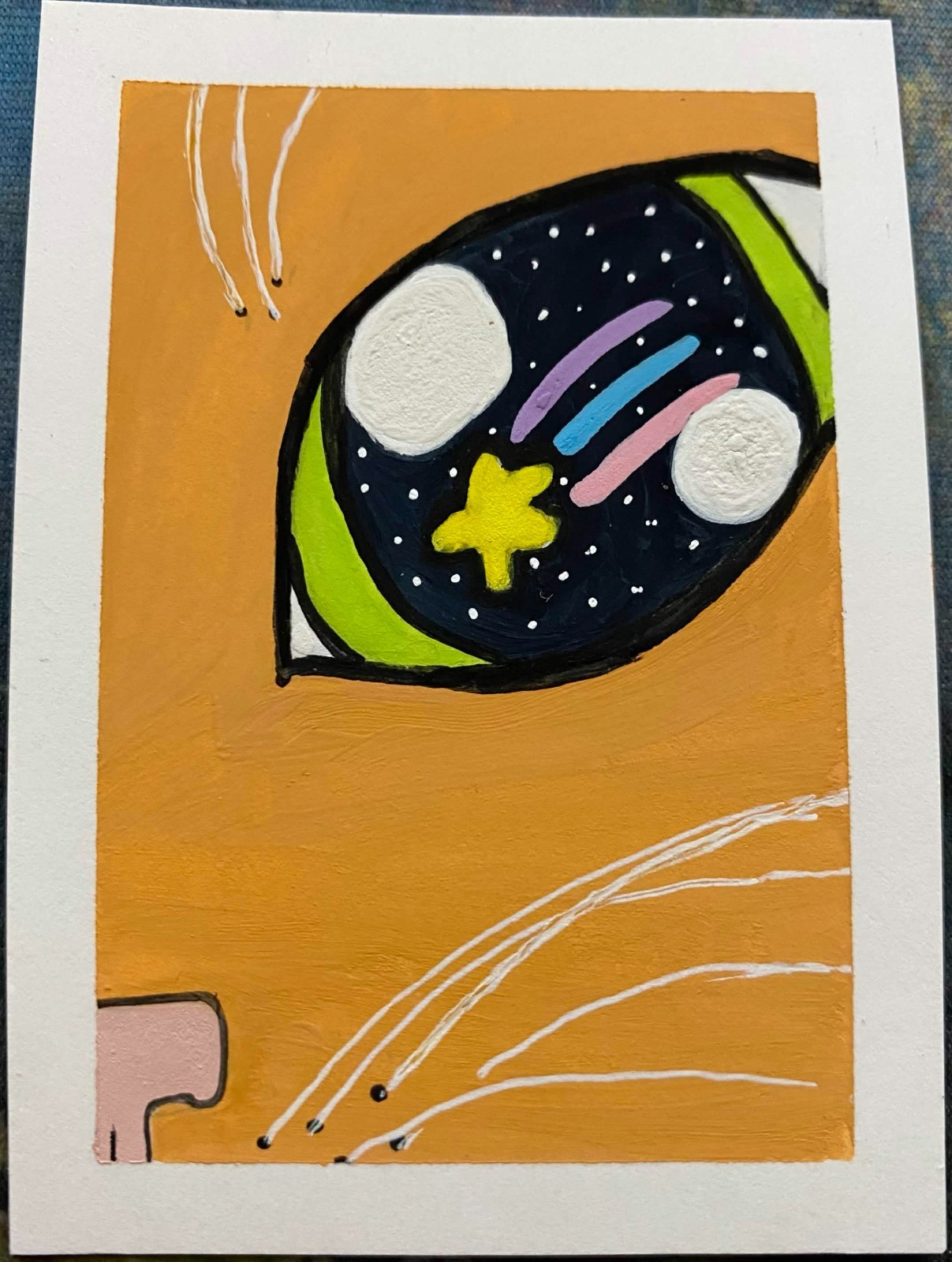 ACEO Original Cat Kitty Kitten Space Stars Miniature Painting Art OneCraftyLady