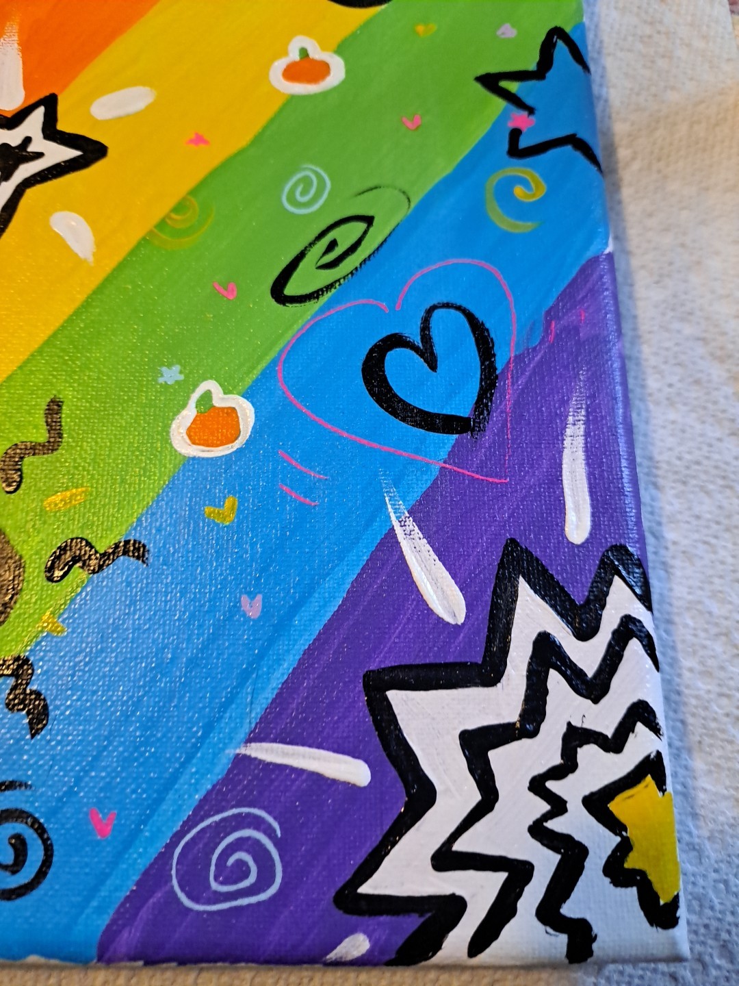 OOAK Original Rainbow Abstract Y2K Theme Acrylic Painting 8×10″ Signed Canvas