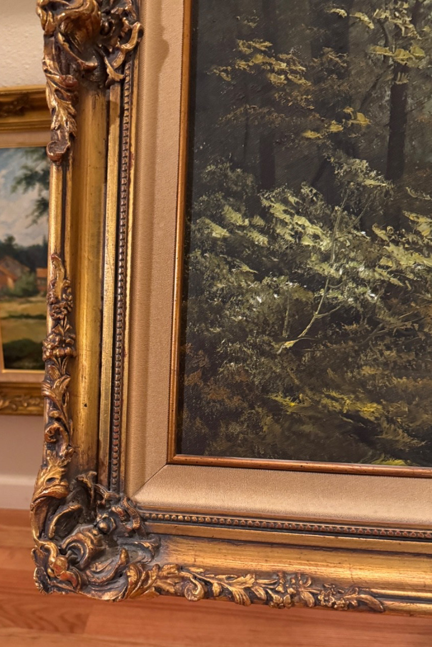 Deep In The Forest Ornate Wood Framed Oil Painting By De Ong 43″ x 31″