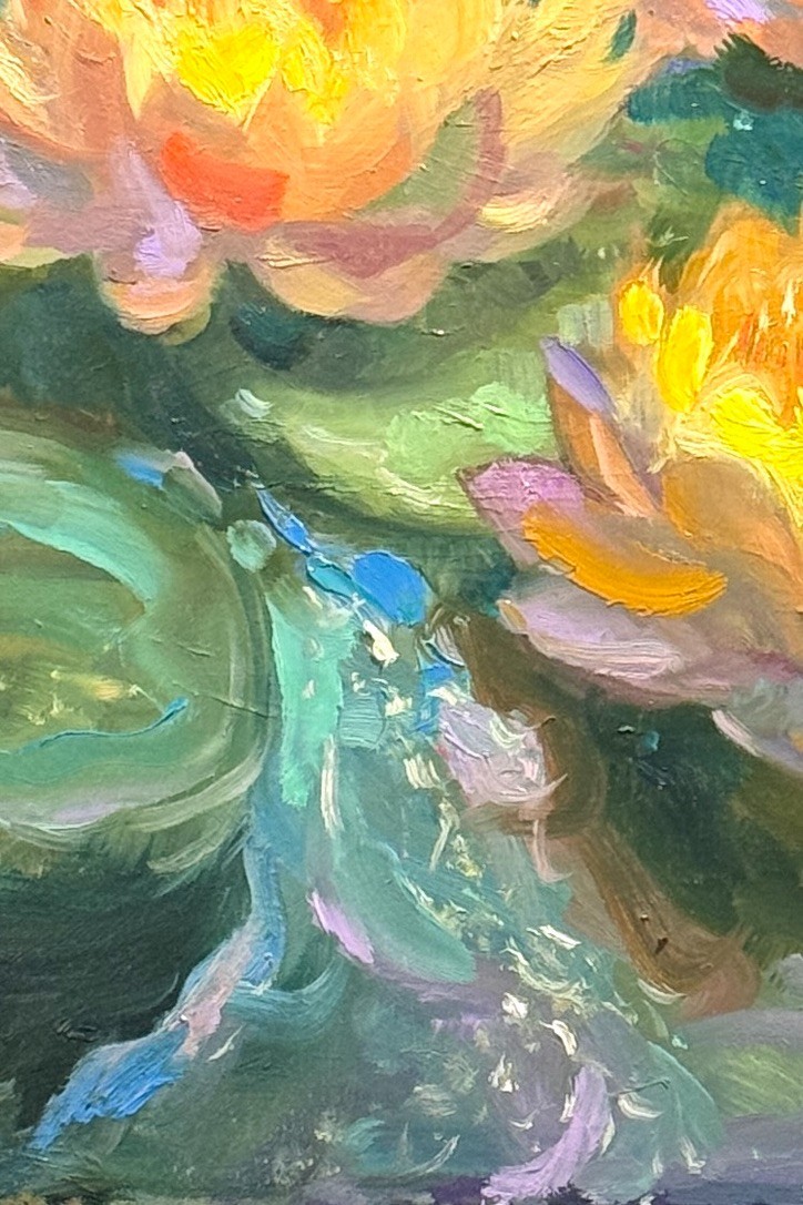 Lotus oil painting original still life small impressionist art oil on aluminum