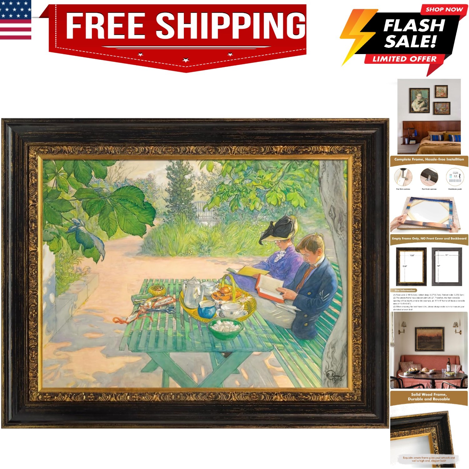 12×16 Frame for Vintage Canvas Oil Paintings, Black and Gold Wood Ornate Fram…