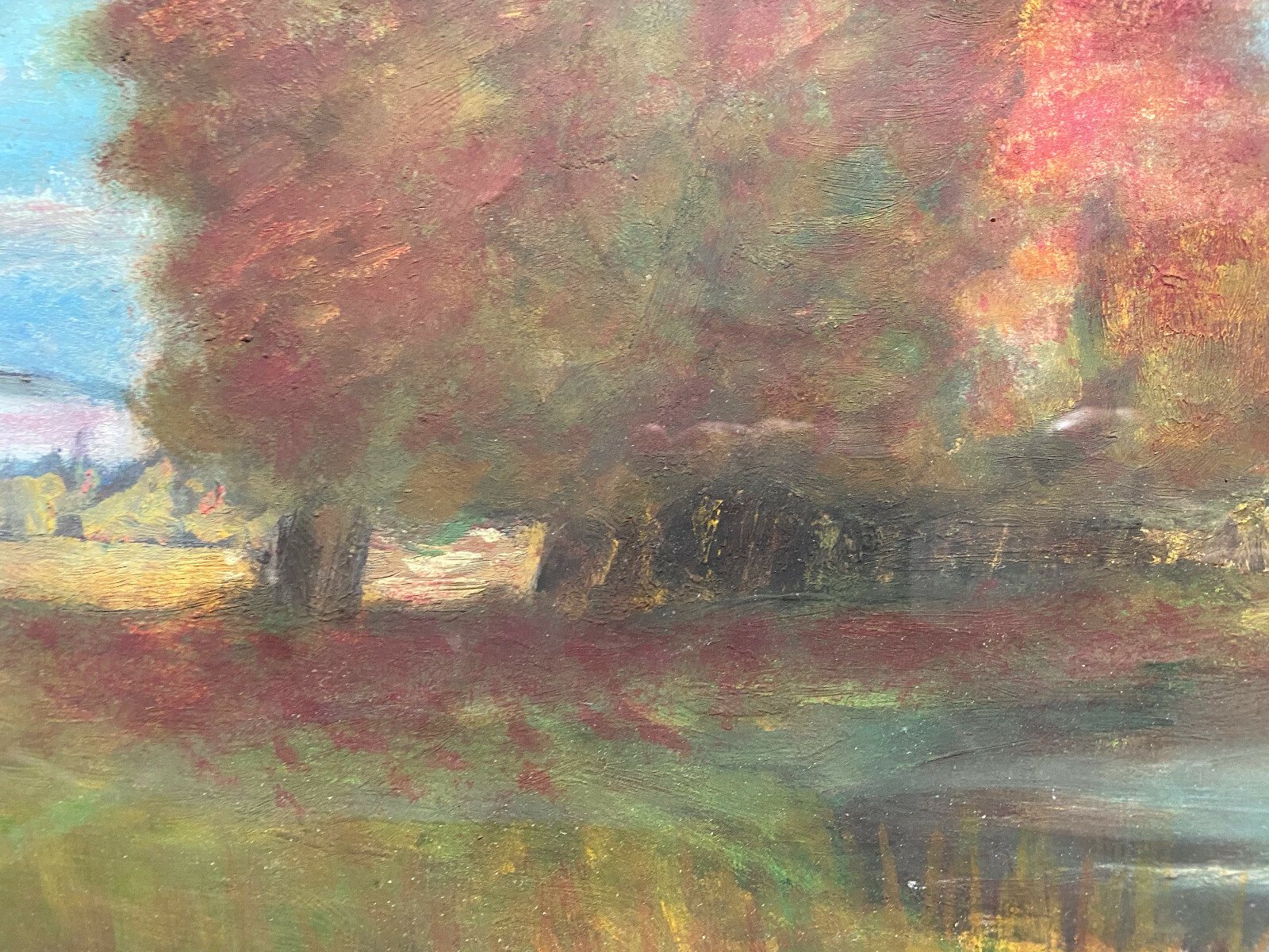 Seaside Trees Forest Reed Mountains Meadow Autumn Sun Leaves Sky Clouds Antique