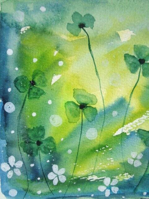 One Of A Kind – Original BLUES & GREENS FLOWERS FLORAL Watercolor Painting