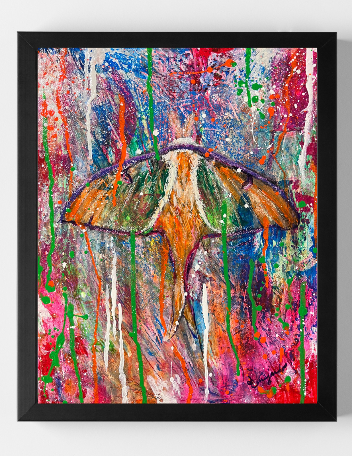 GUAJARDO Original Expressionism Colorful Moth 14X11 Canvas Signed Art