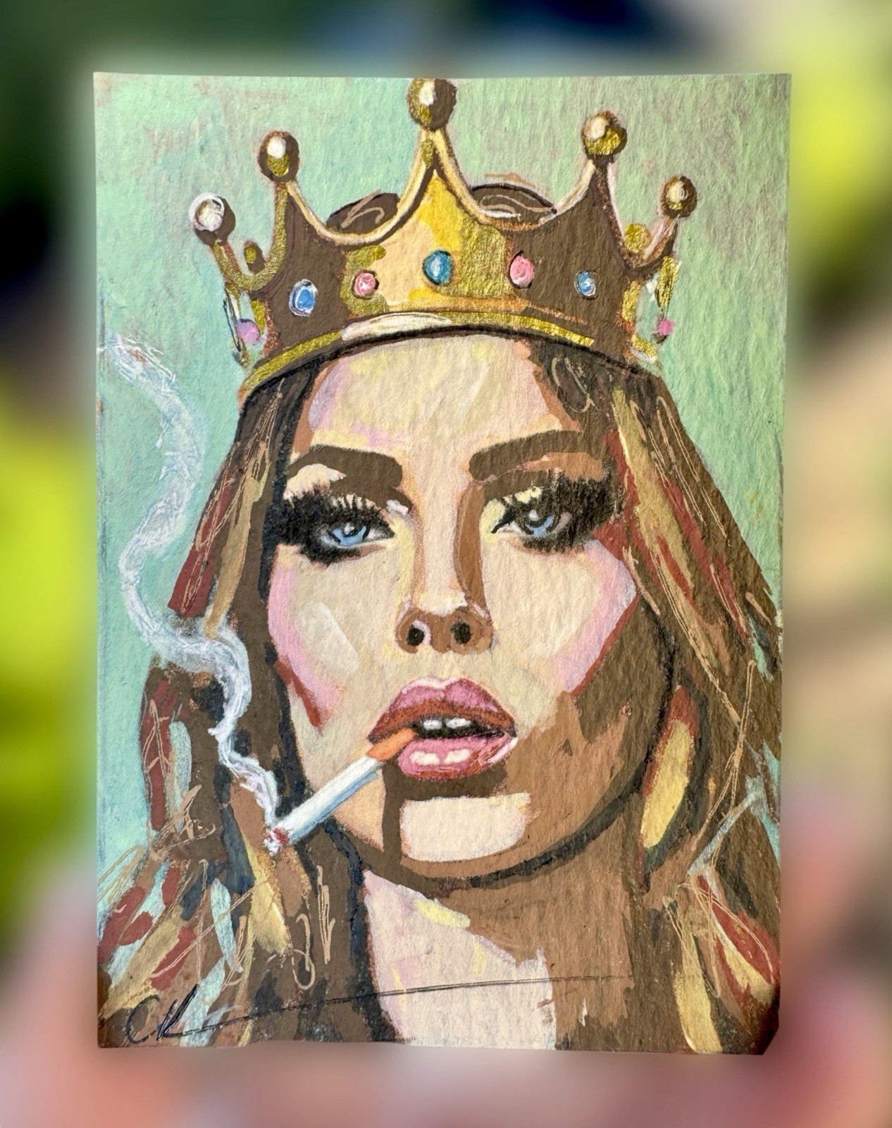 ACEO Original Painting – “ Always Be A Queen“ – OOAK, Female , Art, Smoker