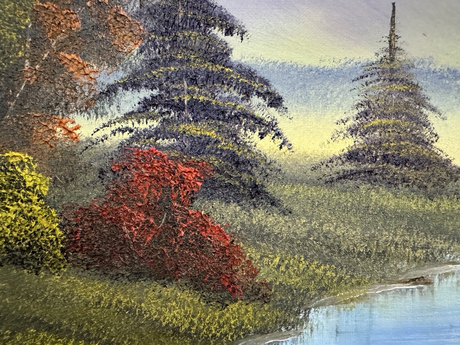 Bob Ross style Mountain Cabin landscape oil painting 16×20