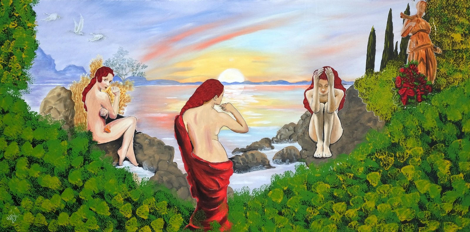 Art, Painting, «Three sisters» – Giclee on Canvas 22″ x 44″ by Yelena Berzon