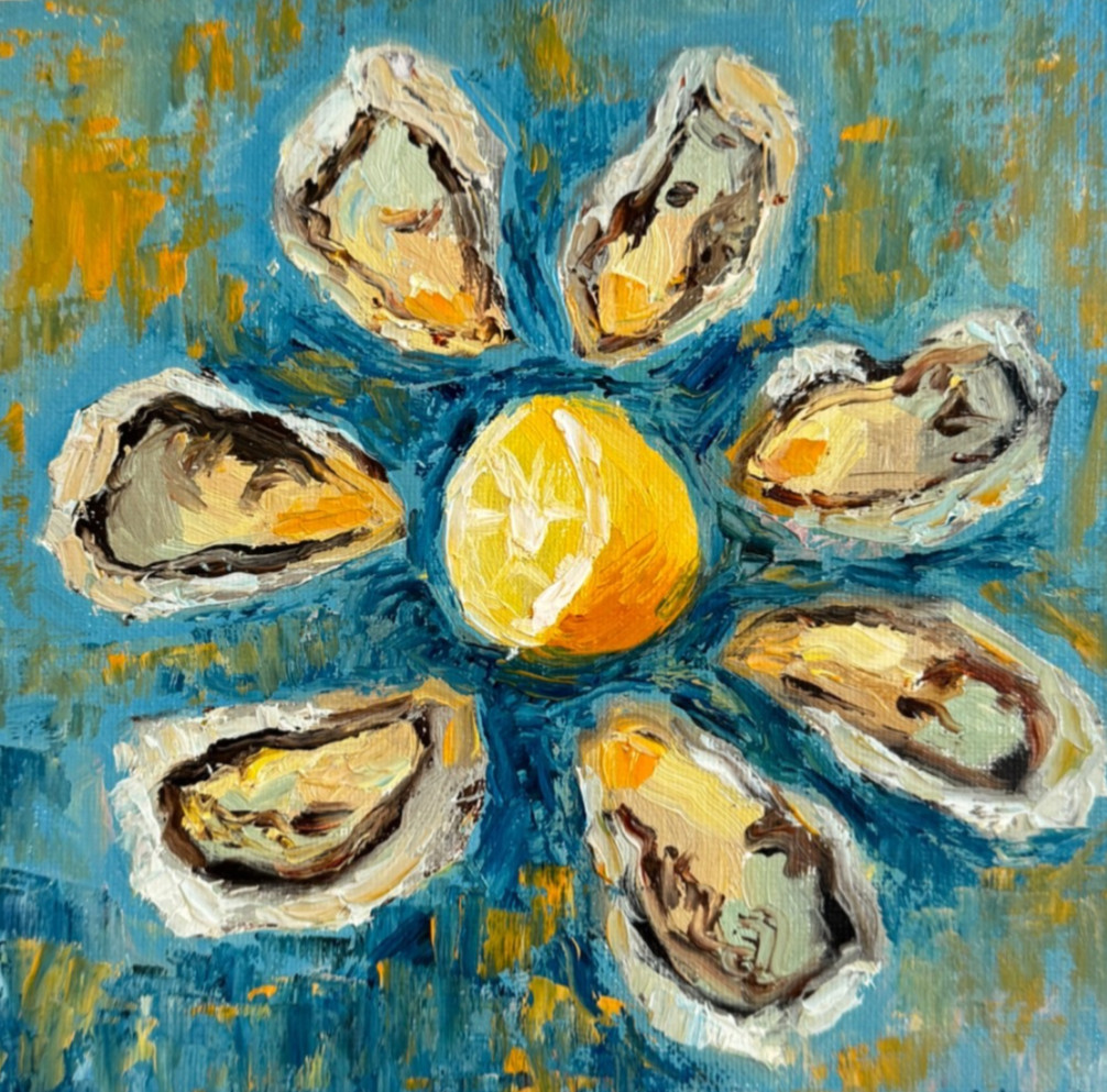 Oyster Painting Original Oil Impasto Still Life Seafood Textured kitchen decor