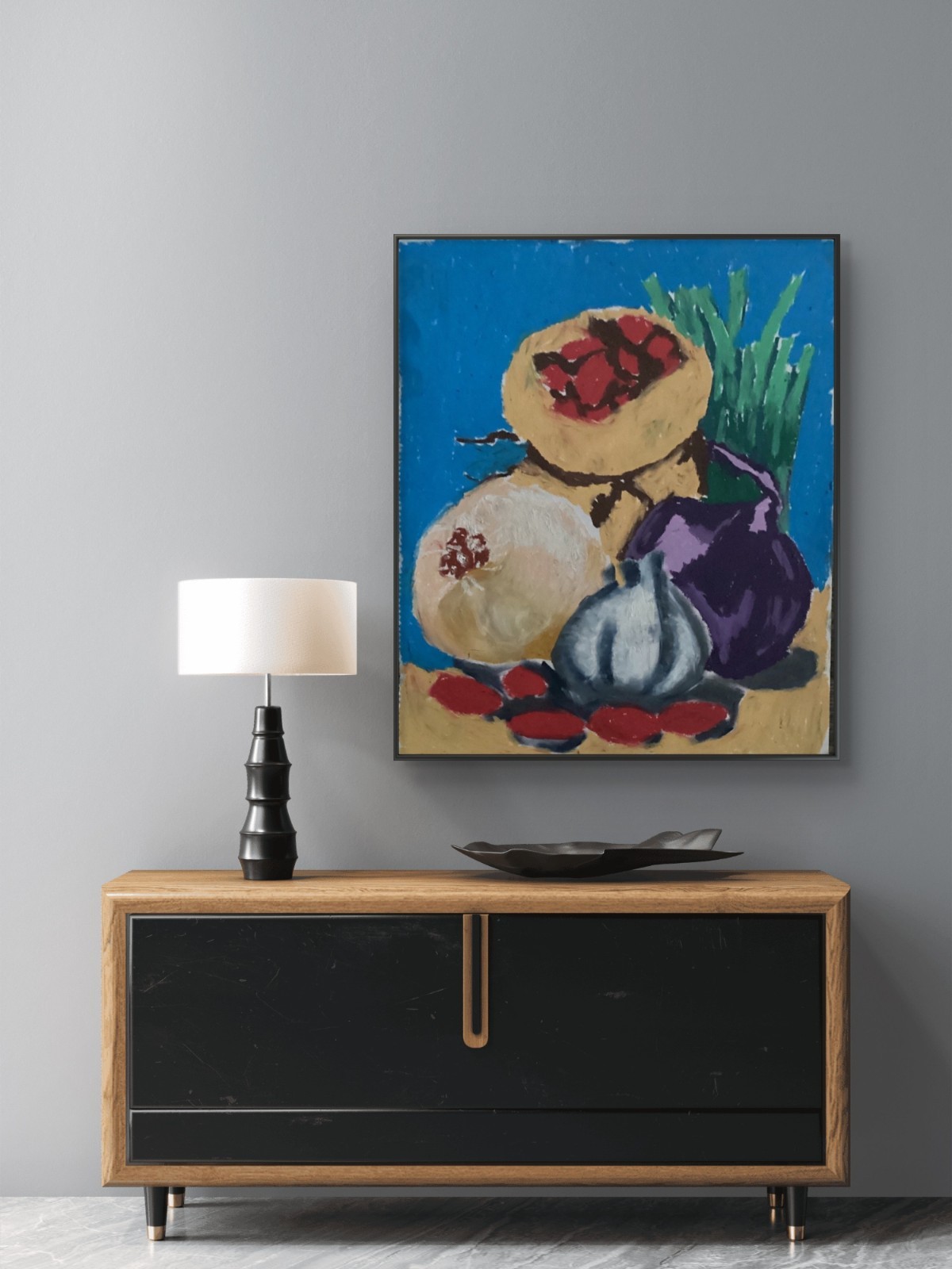 Still Life Simplified Urban Garlic Bright Food Farmhouse Art Original 11 by 14