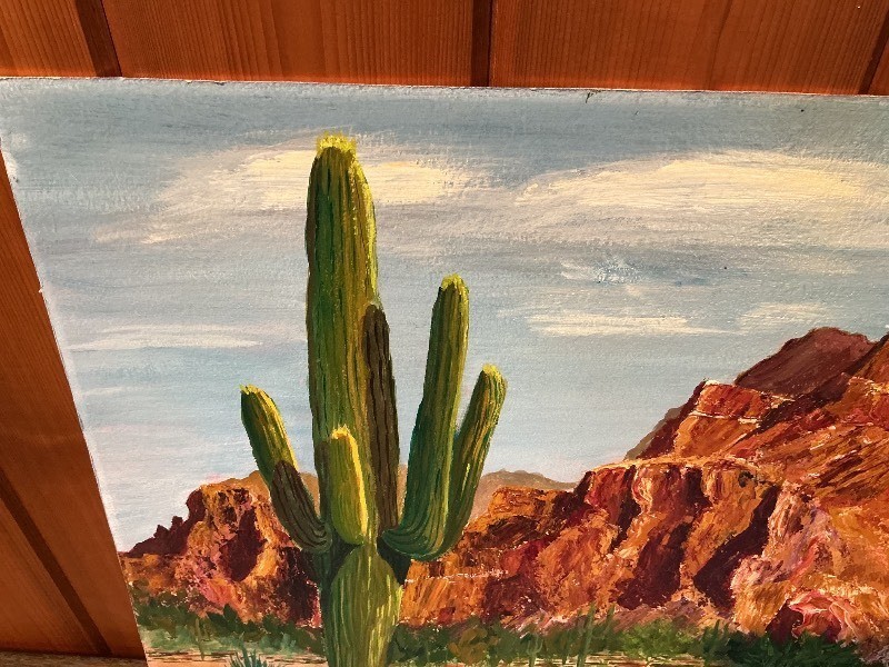 Signed Original Desert Landscape Painting, Superstition Mountain, Mesa, Arizona