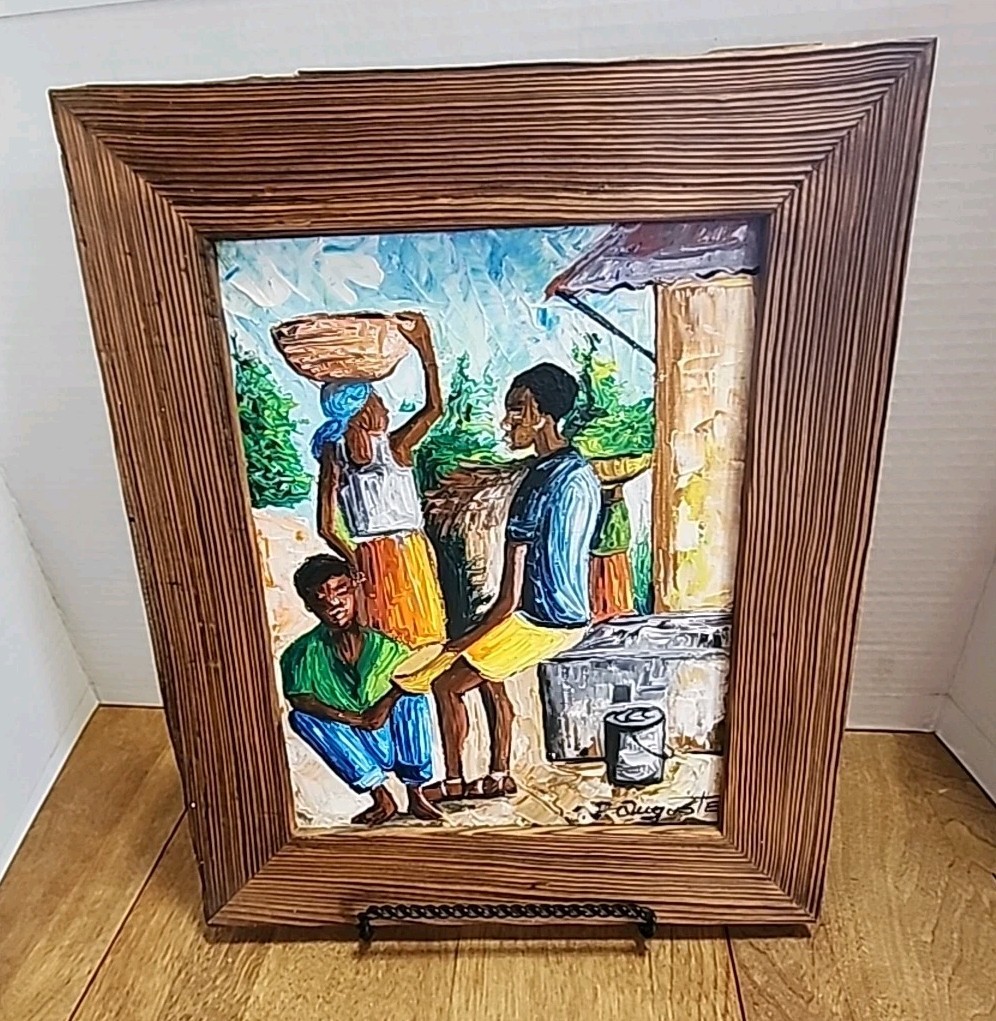 Haitian Art Painting 10″ X 8″ in 11-1/2″ X 13″ Rustic Frame #1