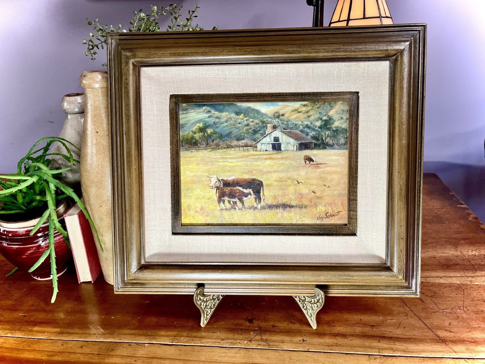 Nice! Jay Schmidt American Western Artist Signed – 11.5”x14” Framed Oil On Board