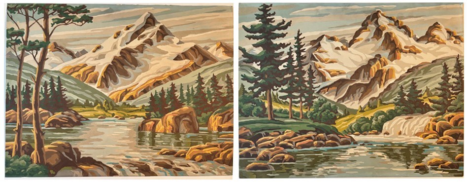 Vintage Set of Paint By Number Artwork Rocky Mountains River Waterfall 19.5 x 16