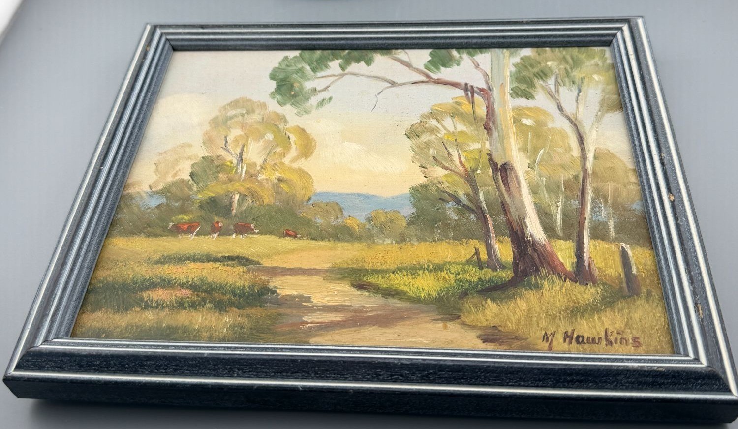 Vintage Landscape Paintings Signed Australian Cattle Countryside1984 Framed