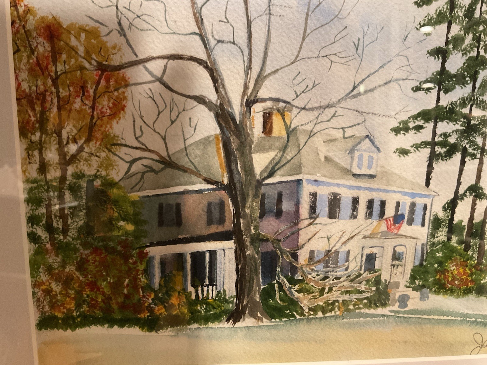 Jane Schultz Lovely Signed Framed Watercolor Painting – listed Ct. artist