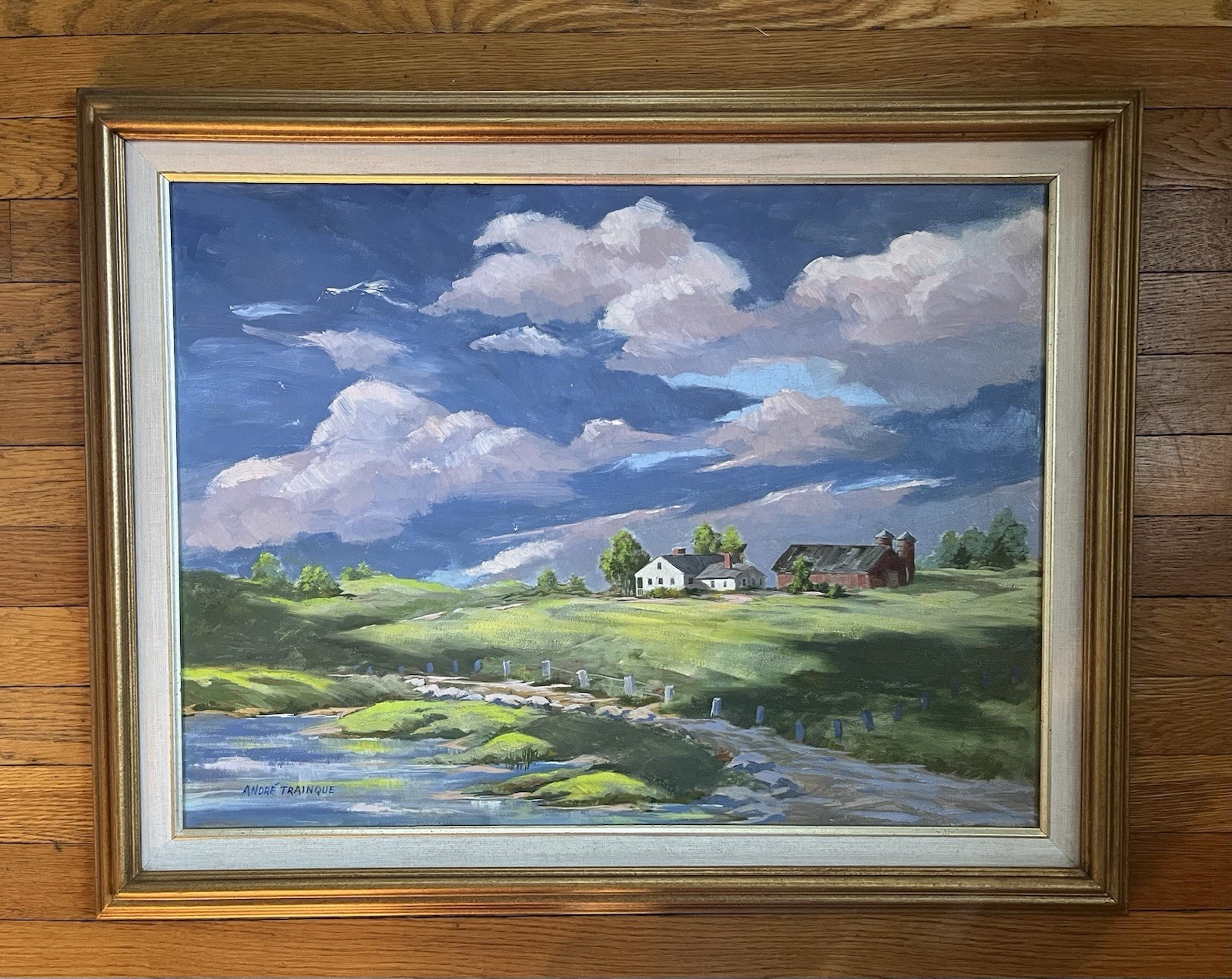 André Trainque Framed Oil Painting «Summer Cold Front» Landscape 29 x 23 Inches